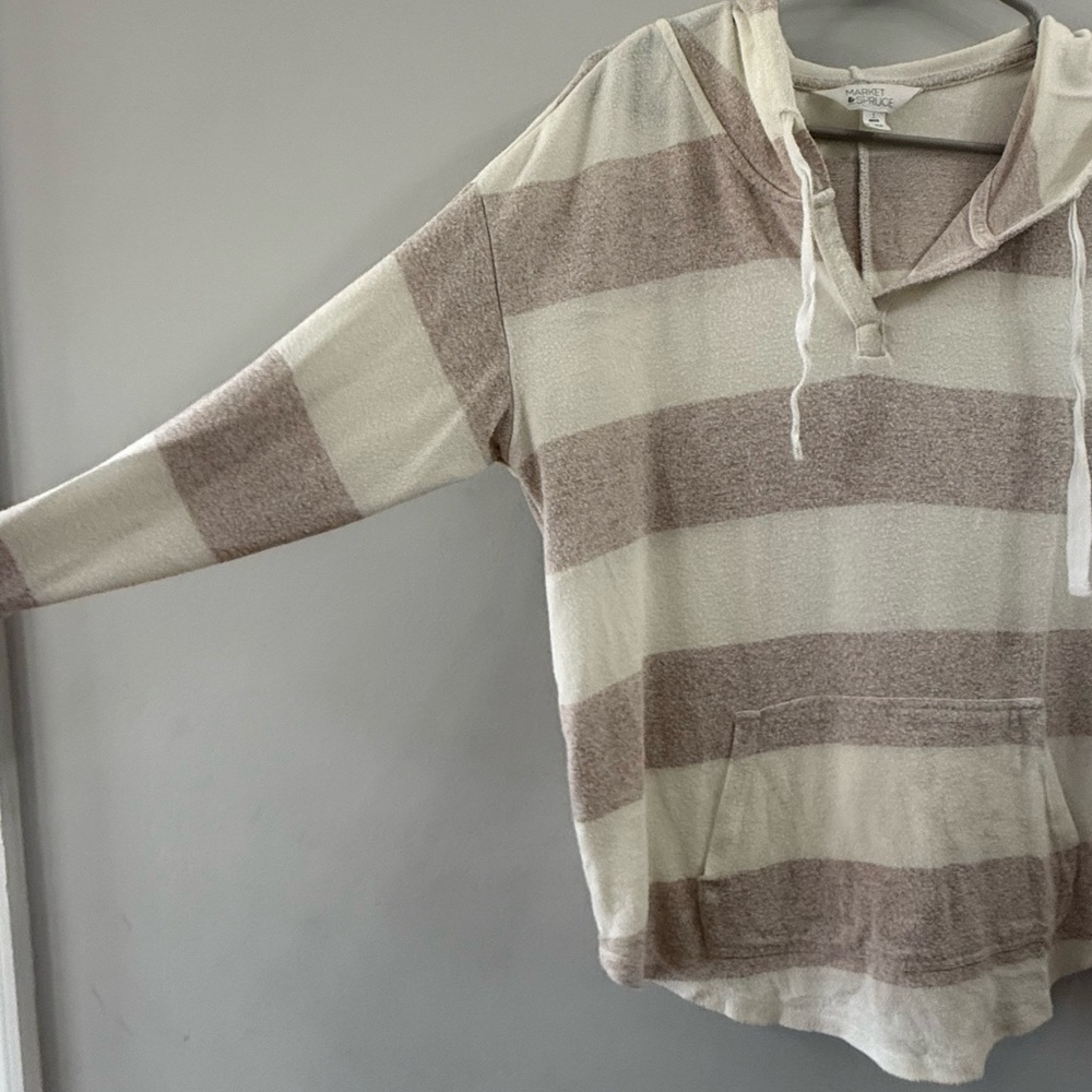 Market & Spruce Striped Hoodie with Front Pocket - Picture 3 of 5